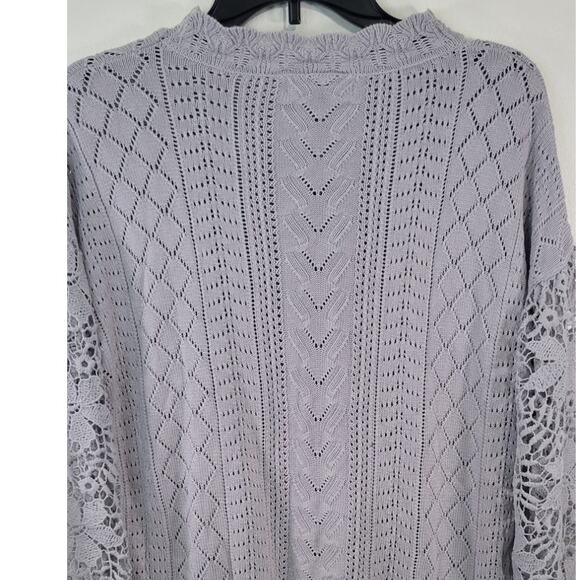 Women's Lace Knit Sweater - Gray - Picture 3 of 9